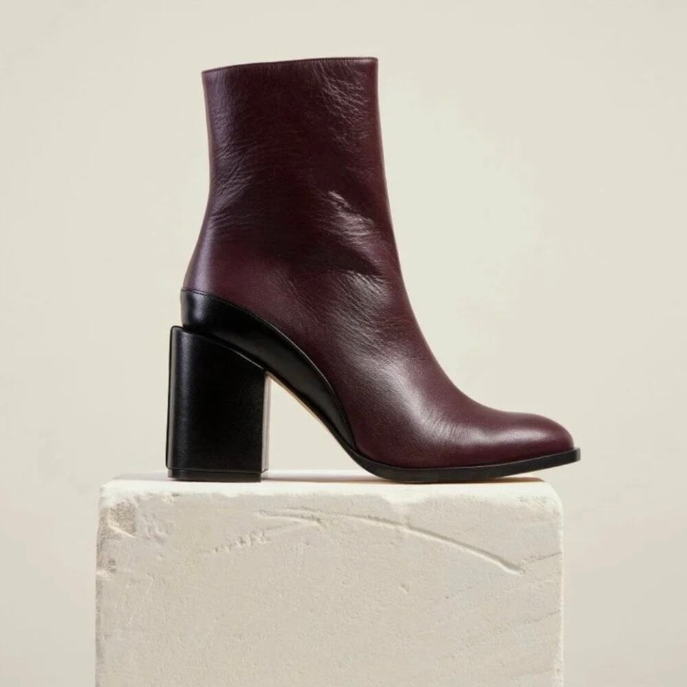 Dear Frances Spirit Boot Port Nappa Leather Block Heel Ankle Boot‎ 39